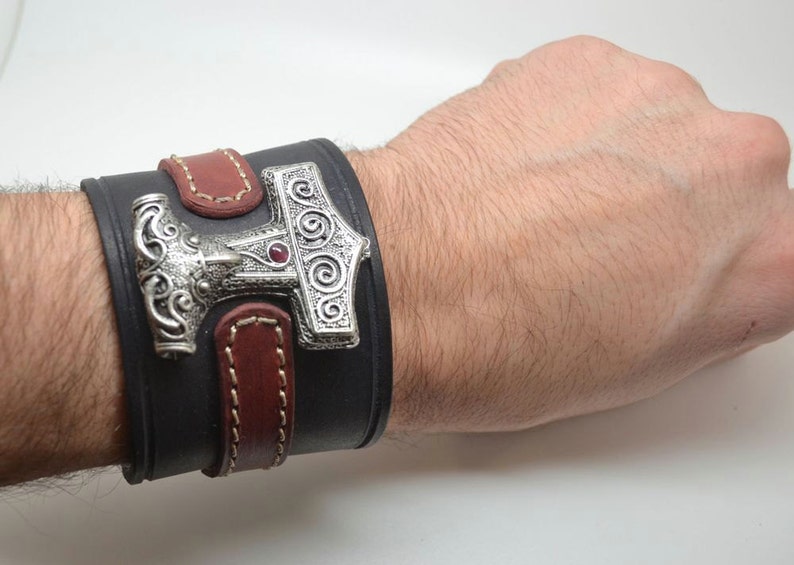Thor Hammer Leather CUFF BRACELET Thor's Hammer Thorhammer Etsy