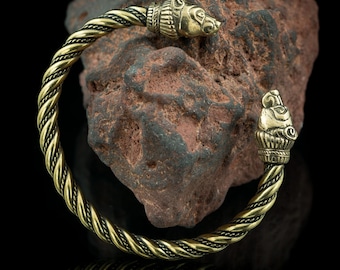 VIKING BEAR Brass BRACELET Twisted Wires Bears Head Vikings Berserker Berserkr Warrior Strength Gift for Men Man Norse Jewelry Jewellery