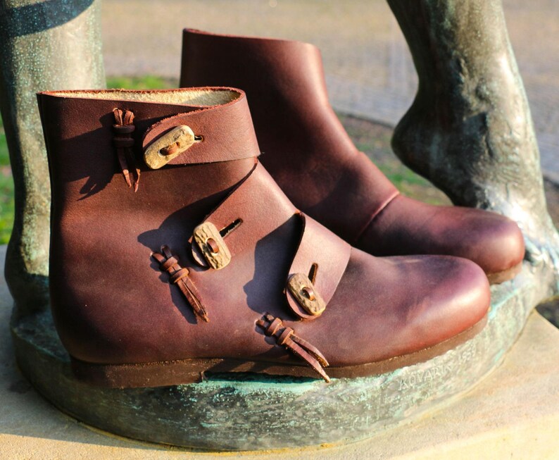 Viking Leather Shoes Boots Antler Buttons Norse Vikings Etsy