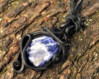 SODALITE - pendant handmade unique traditional jewellery gemstone jewelry Bohemian bijoux fantasy LARP medieval