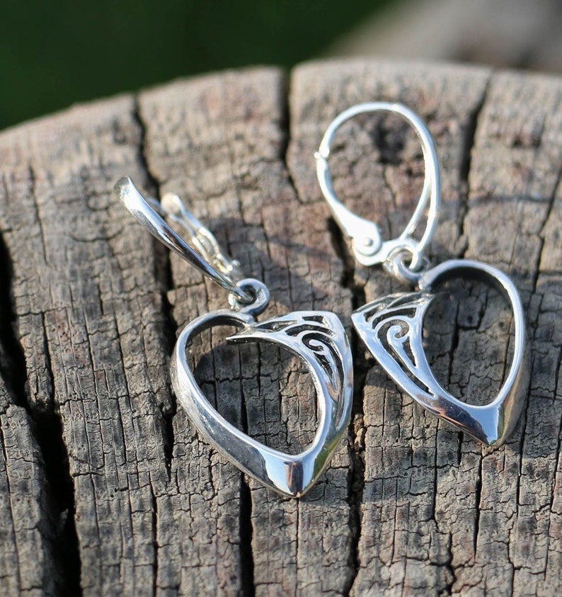 CELTIC HEART Sterling Silver Earrings Earring Jewel Jewellery Celts Irish Scottish Pagan Ireland Jewelry Hand made Scotland Magic Ancient