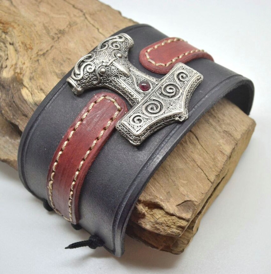 Thor Hammer Leather CUFF BRACELET Thor's Hammer Thorhammer Etsy