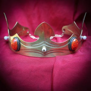 Brass Royal Crown Tiara - Red Glass