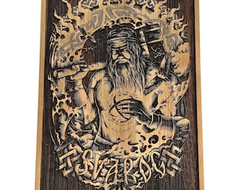 Wooden Wall Art - Svarog Slavic God - Slavic Mythology Oak Wall Decor