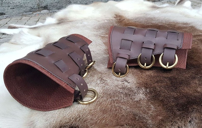 Genuine LEATHER BRACERS with Metal Buckles Pair Larp Living History Handmade Leather Armour Armor Fighting Rock Metal Goth Accessory