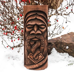THOR, carved Wooden Figurine Viking Norse God Mythology carving engarved handmade