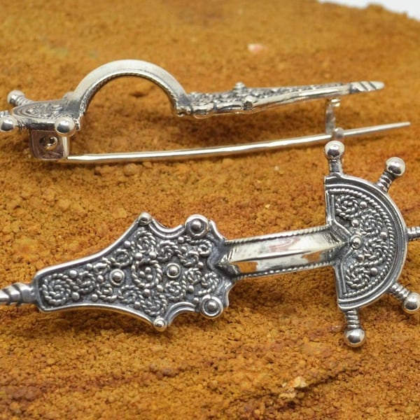 Sterling Silver FIBULA BROOCH with a PIN Archaeology Museum Copy Costume Medieval Middle Ages Pagan Viking German Dark Age Reenactment Sca