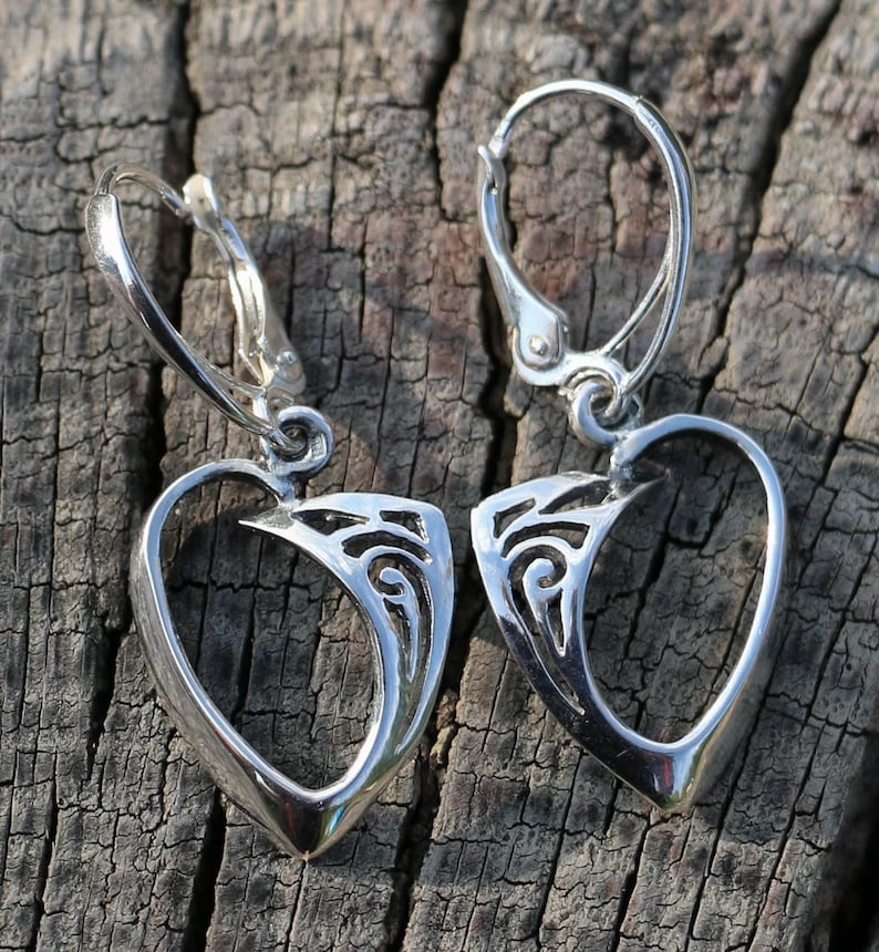 CELTIC HEART Sterling Silver Earrings Earring Jewel Jewellery Celts Irish Scottish Pagan Ireland Jewelry Hand made Scotland Magic Ancient