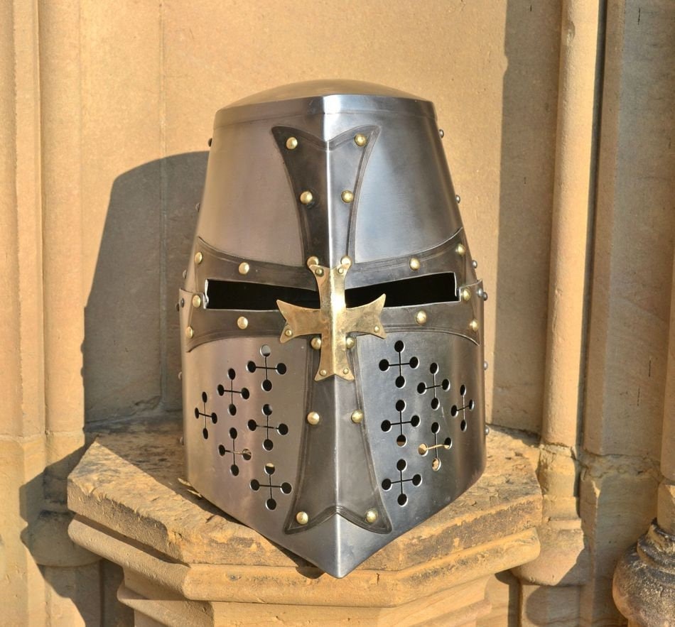 Gran Maestro, gran casco cruzado, Gran Casco de 1,5 mm Recreación Batallas Espada Caballero Templario Yelmo