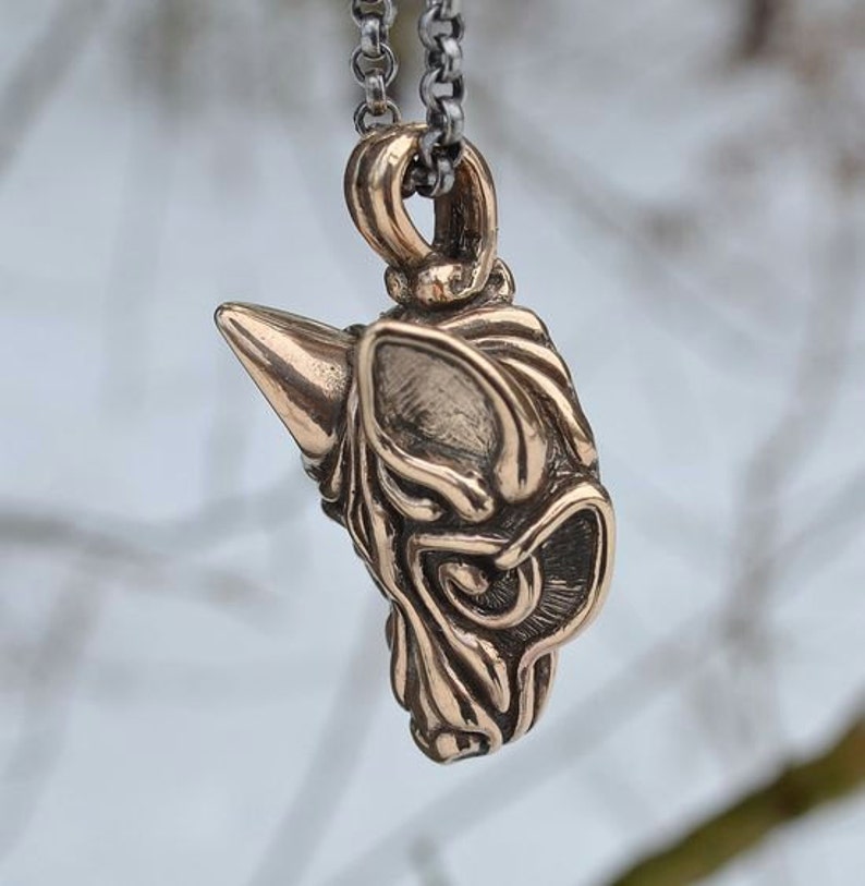 Bronze Viking WOLF Head Pendant Necklace Celtic Pagan Jewelry Etsy