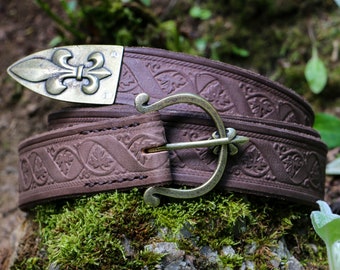FLEUR Handmade brown Leather Belt Genuine Leather Belt with fleur de lis buckle