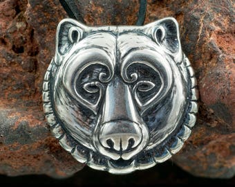 URSUS Sterling SILVER BEAR Pendant Bear's Head Celtic Viking Pagan Grizzly Berserker Jewelry Necklace Talisman Amulet Wilderness