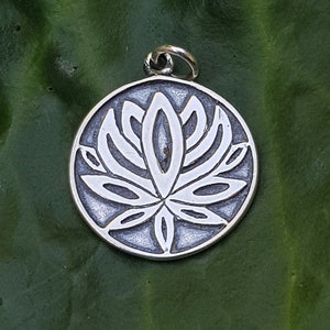LOTUS Flower STERLING Silver Pendant Buddhism Buddhist Symbol Purity Body Mind Speech Talisman Charm Jewelry Jewellery Nature Lotos Indian