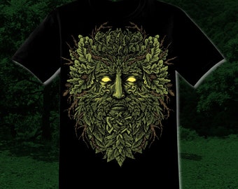 CELTIC Green Man MEN&#39;S T-shirt PAGAN God of the Forrest Guardian Guide to the Otherworld Nature Kernunn Cernunnos Unisex Black Underworld
