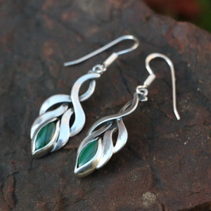 ELVISH EARRINGS, malachite, ag 925 sterling silver fantasy mosd