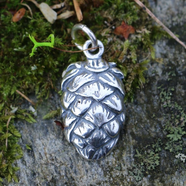 HOUBLON - cône de houblon, pendentif en argent Collier de bière Bijou à breloques Bières Bijoux pour hommes et femmes amis de la bière tchèque Bavaria Pivo Chmel