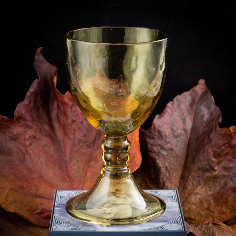 Bohemian Wine Glass Optik Historical Goblet handmade of Forest Glass Medieval glass