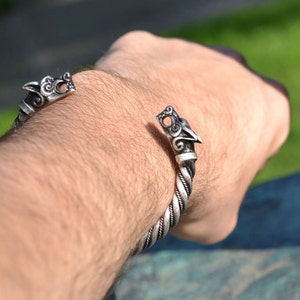 FENRIR VIKING WOLF Pewter Bracelet Pagan Norse Head Wolves Bangle Jewel Jewelry Jewellery Iceland Thor Hammer Mjollnir Museum Pewter Ragnar image 3