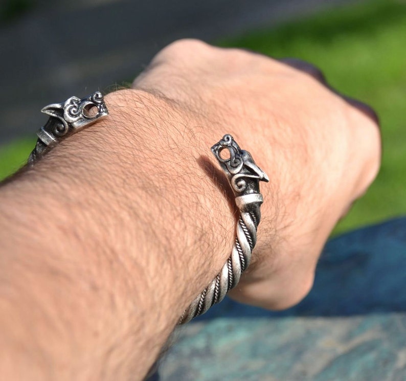 FENRIR VIKING WOLF Pewter Bracelet Pagan Norse Head Wolves Bangle Jewel Jewelry Jewellery Iceland Thor Hammer Mjollnir Museum Pewter Ragnar image 3