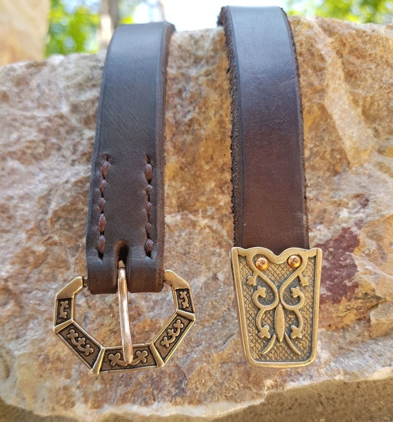 MEDIEVAL BELT With Bronze Buckle Strap End Brown 13th Century