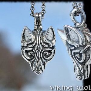 Sterling Silver Viking Wolf Head Pendant Necklace Celtic Pagan Jewelry Jewellery Borre Scandinavia Iceland