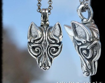 Sterling Silver Viking Wolf Head Pendant Necklace Celtic Pagan Jewelry Jewellery Borre Scandinavia Iceland