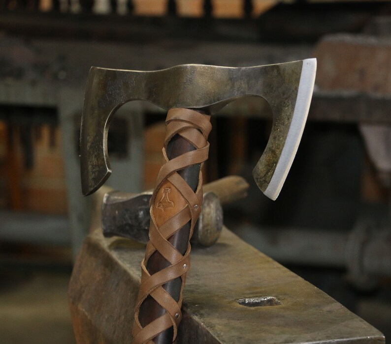 Doublebladed AXE With Leather Decorated Handle and THOR'S Etsy