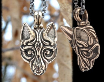 Bronze Viking WOLF Head Pendant Necklace Celtic Pagan Jewelry Jewellery Borre Scandinavia Iceland Fenrir