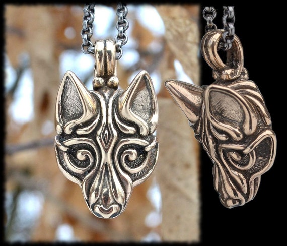Viking Wolf Cabeza Pendiente Collar