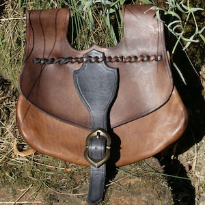 MEDIEVAL POUCH 14th Century Bag Reenactment Purse Historical Middle Ages Brown Leather Pewter Fantasy SCA Larp Replica Reconstruction