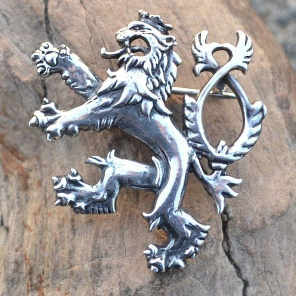 Sterling Silver Two-Tailed Lion Brooch - Bohemia