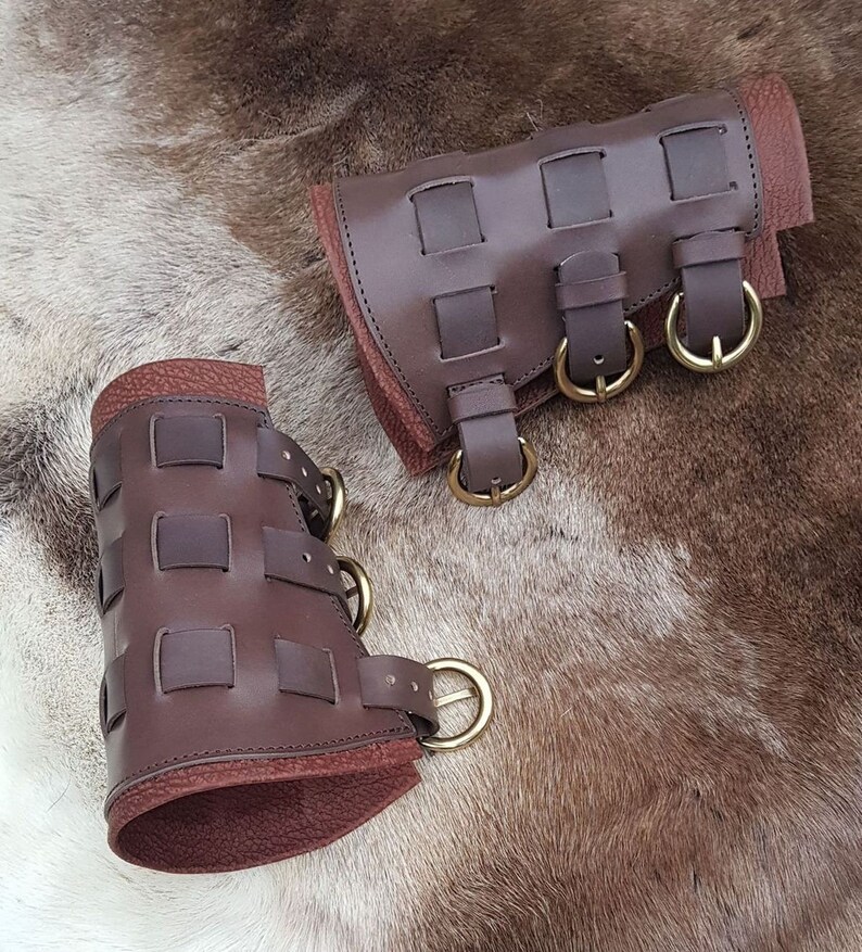 Genuine LEATHER BRACERS with Metal Buckles Pair Larp Living History Handmade Leather Armour Armor Fighting Rock Metal Goth Accessory
