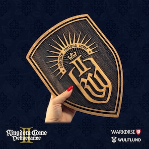 Arte mural con escudo de Kingdom Come Deliverance - Decoración de pared medieval de roble