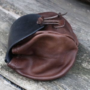 CEDRIC Leather Medieval Bag Pouch Middle Ages Renaissance Re-enactment Brown Black Larp Sca Handmade Accessory Historical Historic