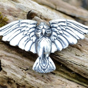 Large Owl Owls Animal Sterling Silver PENDANT Fantasy Jewelry Jewellery Barn Necklace Jewel Flying Bird Animals Wildlife Charm Talisman