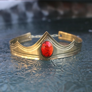 Brass Royal Crown Tiara - Red Glass