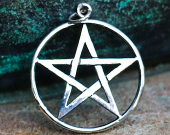 Silver PENTACLE Pentagram Pendant Necklace Witch Witchcraft Magic Wicca Pagan Charm Jewelry Jewellery Wiccan Symbol Talisman Amulet Jewel