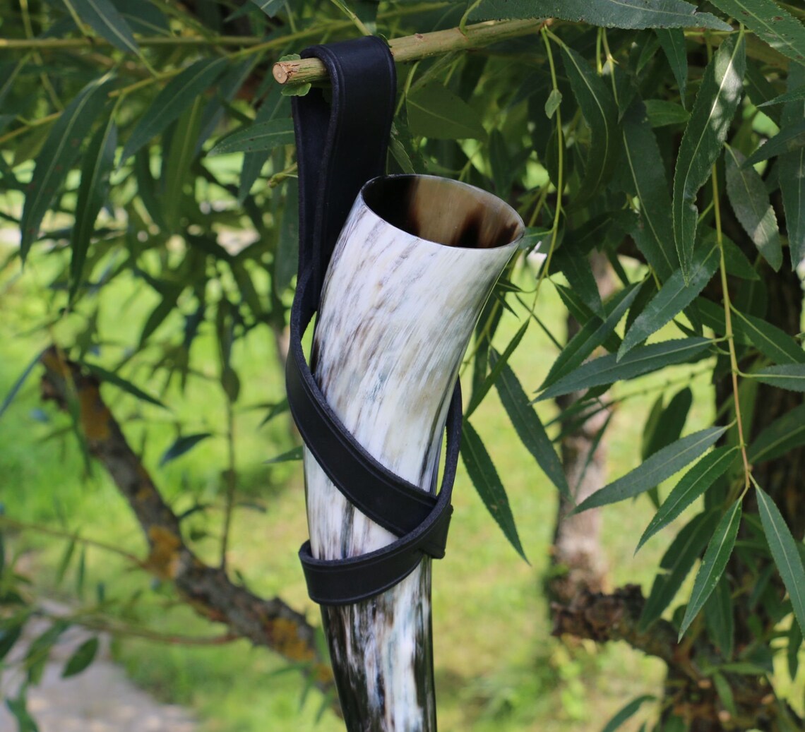 LEATHER Drinking HORN HOLDER Universal Adjustable Belt Loop Etsy