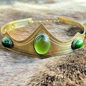 Princess Medieval CROWN with Green Czech Glass Tiara Gothic Medieval Princess Prince Period Historical Larp Sca Fantasy Sca