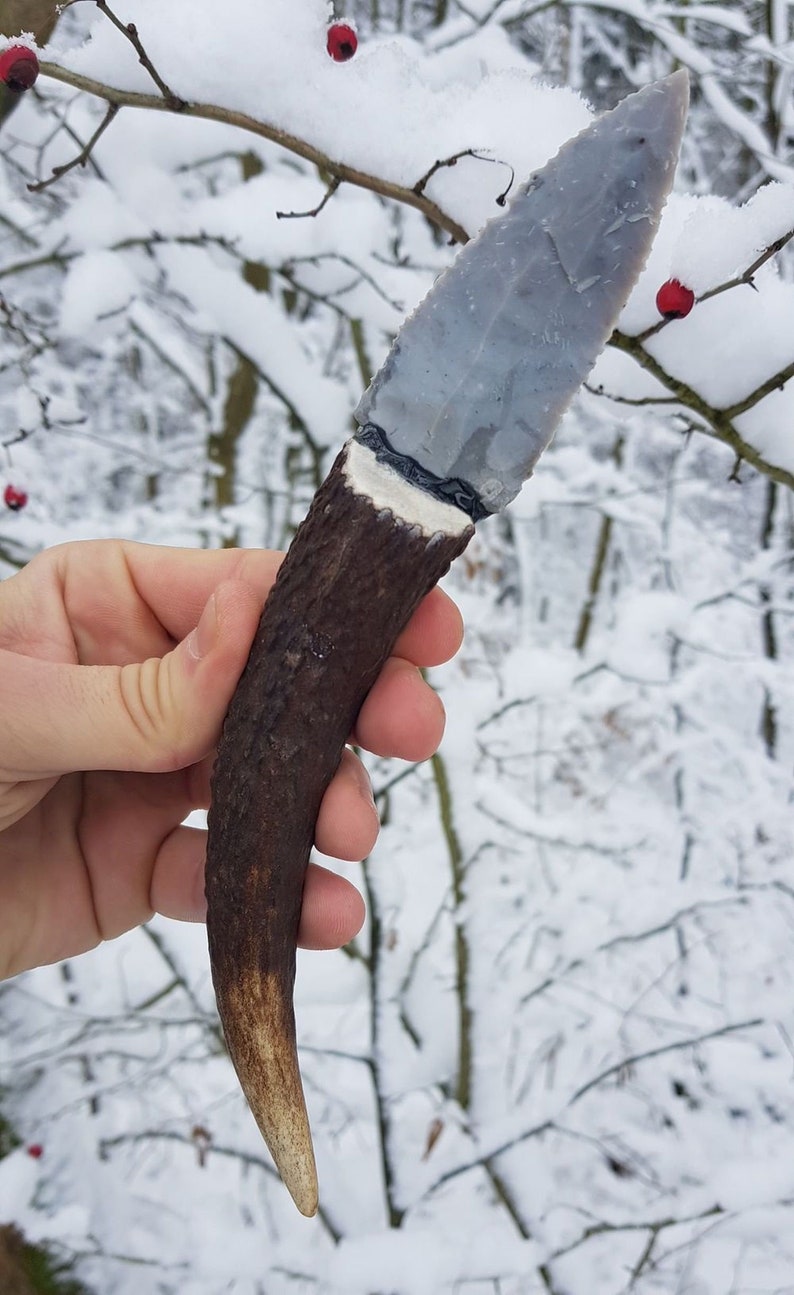 Collector's FLINT KNIFE With ANTLER Handle Replica Etsy