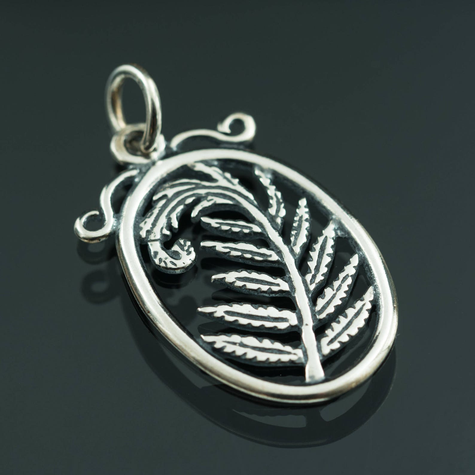 FERN Sterling Silver Pendant Necklace New Zealand All in black Etsy