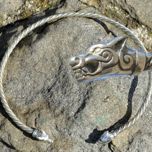 Sterling Silver WOLF TORC NECKLACE Torques Torq Viking Fenrir Fenri Wolves Head Heads Pagan Jewelry Norse Jewellery