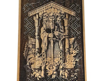Wooden Wall Art - Svantovit Slavic God - Slavic Mythology Oak Wall Decor