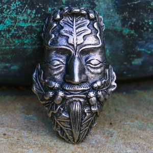 OAK Greenman Tin Pewter PENDANT Necklace Pagan Green Man Greenmen Jack in the Green Pagan God Cernunnos Celtic Celts Jewel Jewelry