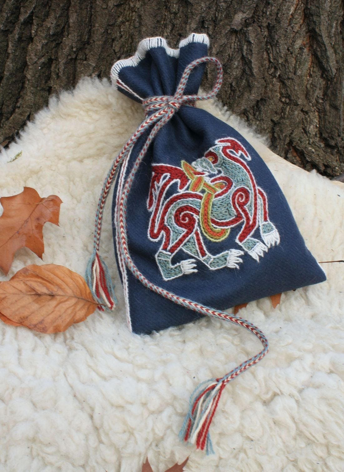 VIKING POUCH TEXTILE Mammen Art Denmark Viking Beast Vikings Pagan Pagans Costume Accessory Coin Bag Sca Living History Early Middle Ages
