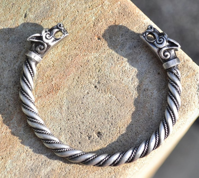 FENRIR VIKING WOLF Pewter Bracelet Pagan Norse Head Wolves Bangle Jewel Jewelry Jewellery Iceland Thor Hammer Mjollnir Museum Pewter Ragnar image 1