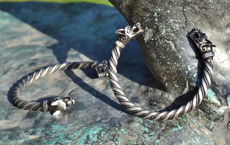 FENRIR VIKING WOLF Pewter Bracelet Pagan Norse Head Wolves Bangle Jewel Jewelry Jewellery Iceland Thor Hammer Mjollnir Museum Pewter Ragnar image 2