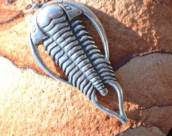 Trilobite Trilobit Sterling Silver Pendant Necklace Amulet Jewel Fossil Prehistory Metal Jewelry