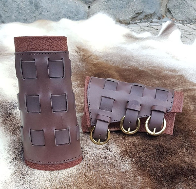 Genuine LEATHER BRACERS with Metal Buckles Pair Larp Living History Handmade Leather Armour Armor Fighting Rock Metal Goth Accessory