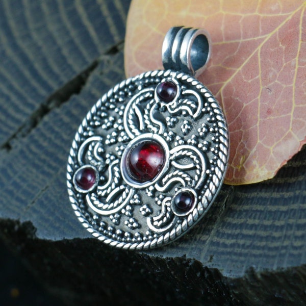 Eagle Heads Triskele Anglo-Saxon Pendant Sterling Silver Necklace Garnet Dark Age Jewel Medieval Jewellery Early Ages Pagan Sutton Hoo Sca